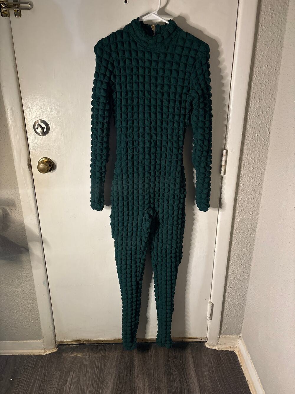 Cherie Los Angeles Green Popcorn Zippered Jumpsuit S Party Bodycon Baddie Club